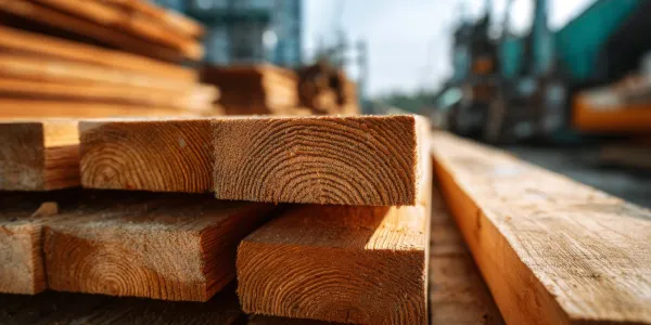 End cap of stacked lumber in the lumber yard.
