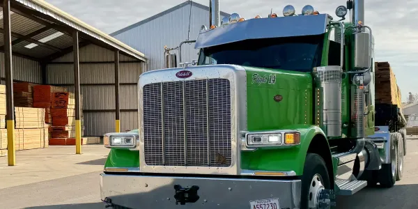Shipping yard loading poplar wood at dock.